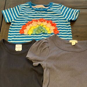 Set of 3 blue tops including Striped Kids Shirt with Rainbow Design